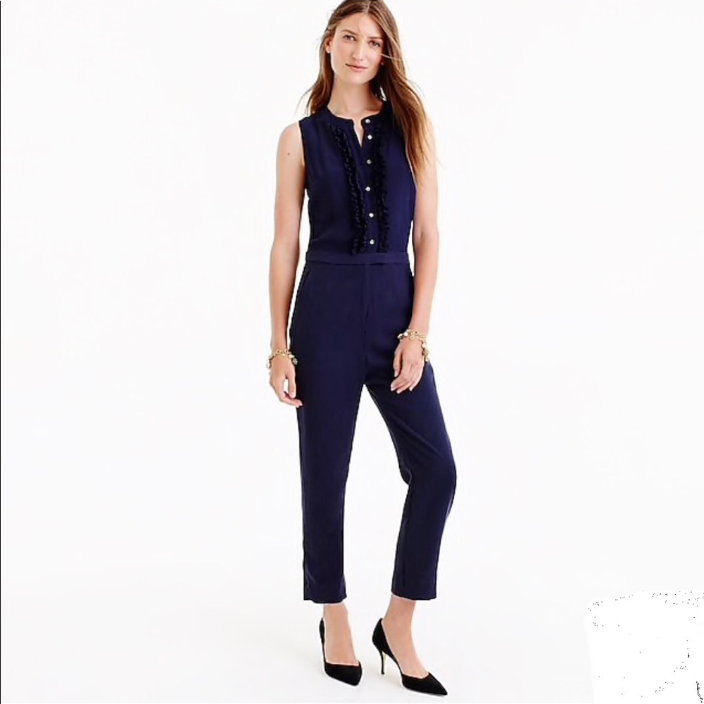 NWT J Crew Ruffle Front Blue Jumpsuit, 6